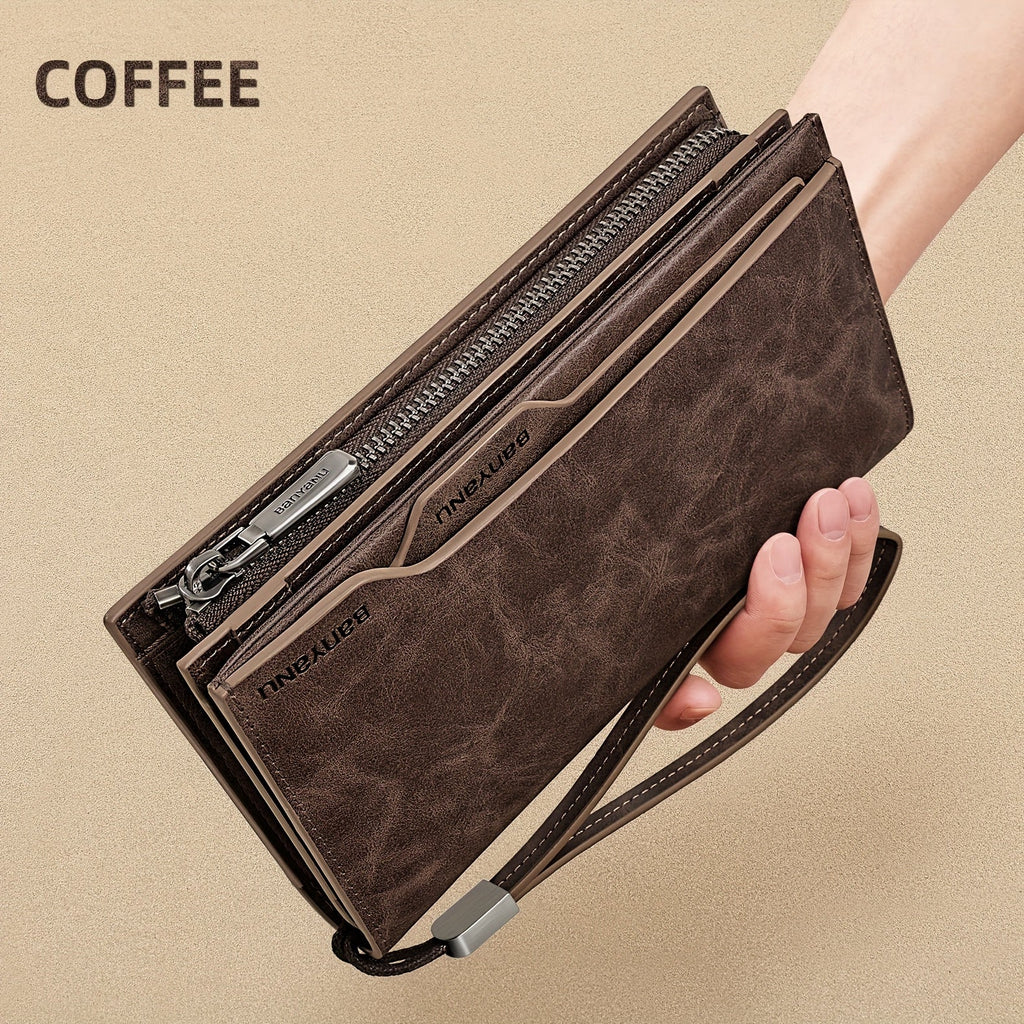 Men's Long Vintage Leather Wallet, 26 Slots