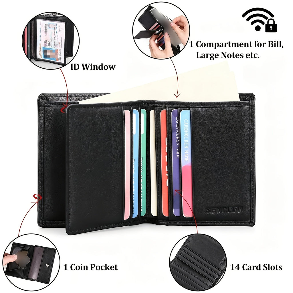 Men's Wallet with Fourteen Card Slots, Anti-RFID PU Lining