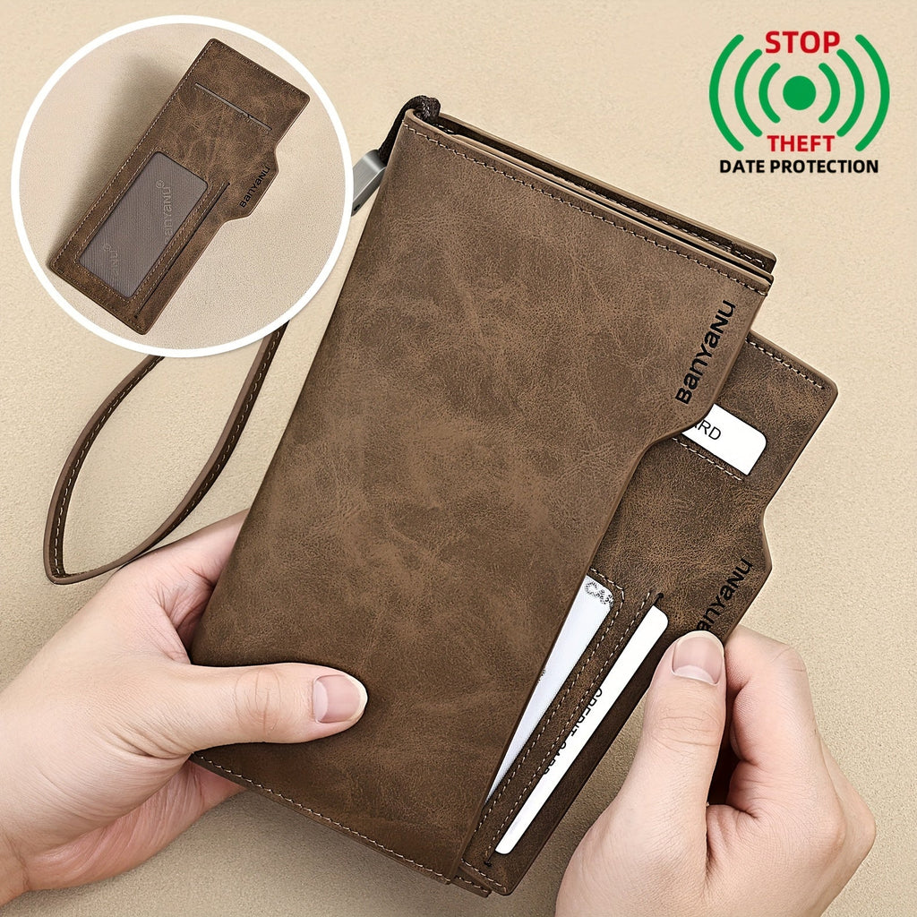 Men's Long Vintage Leather Wallet, 26 Slots