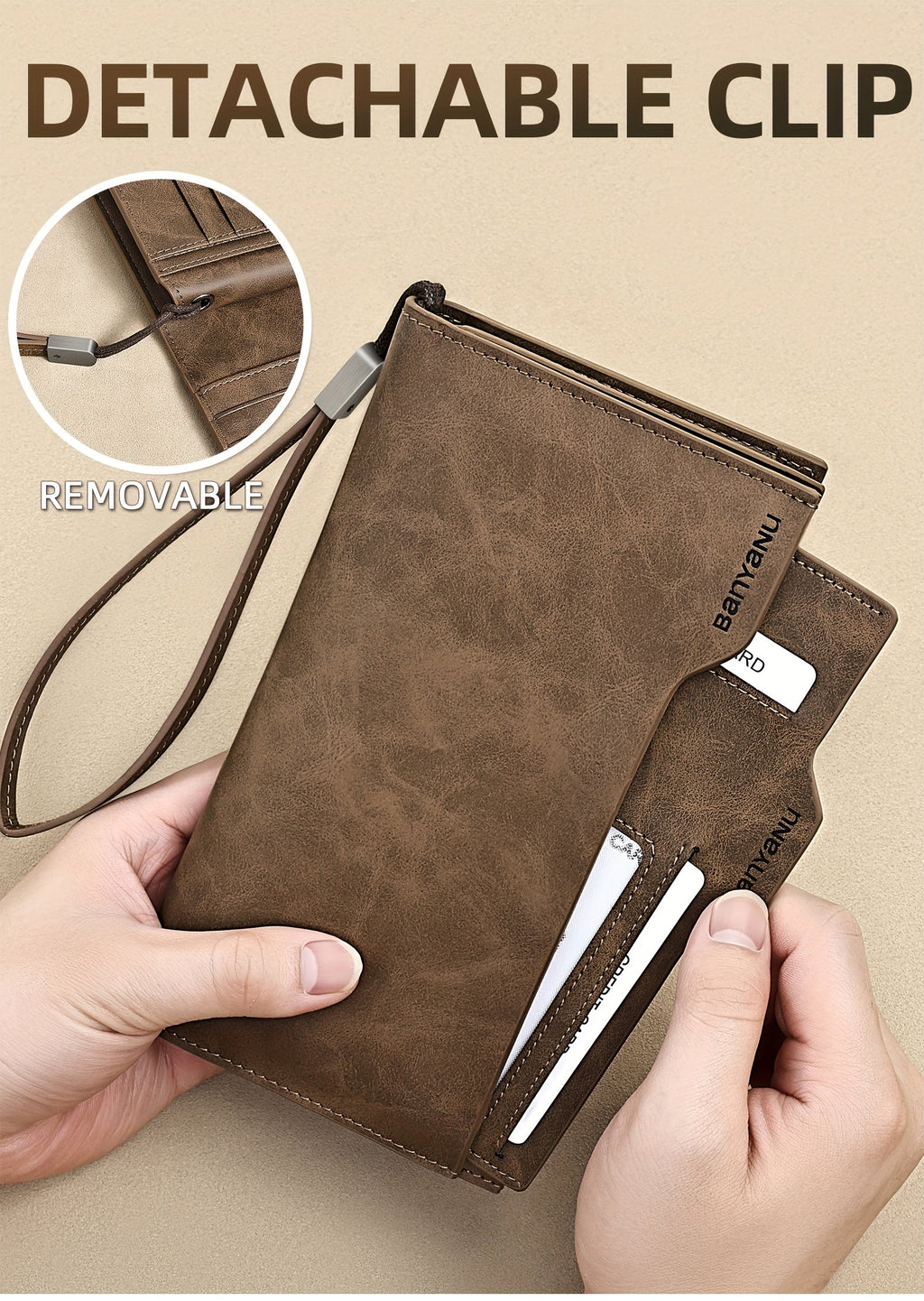 Men's Long Vintage Leather Wallet, 26 Slots