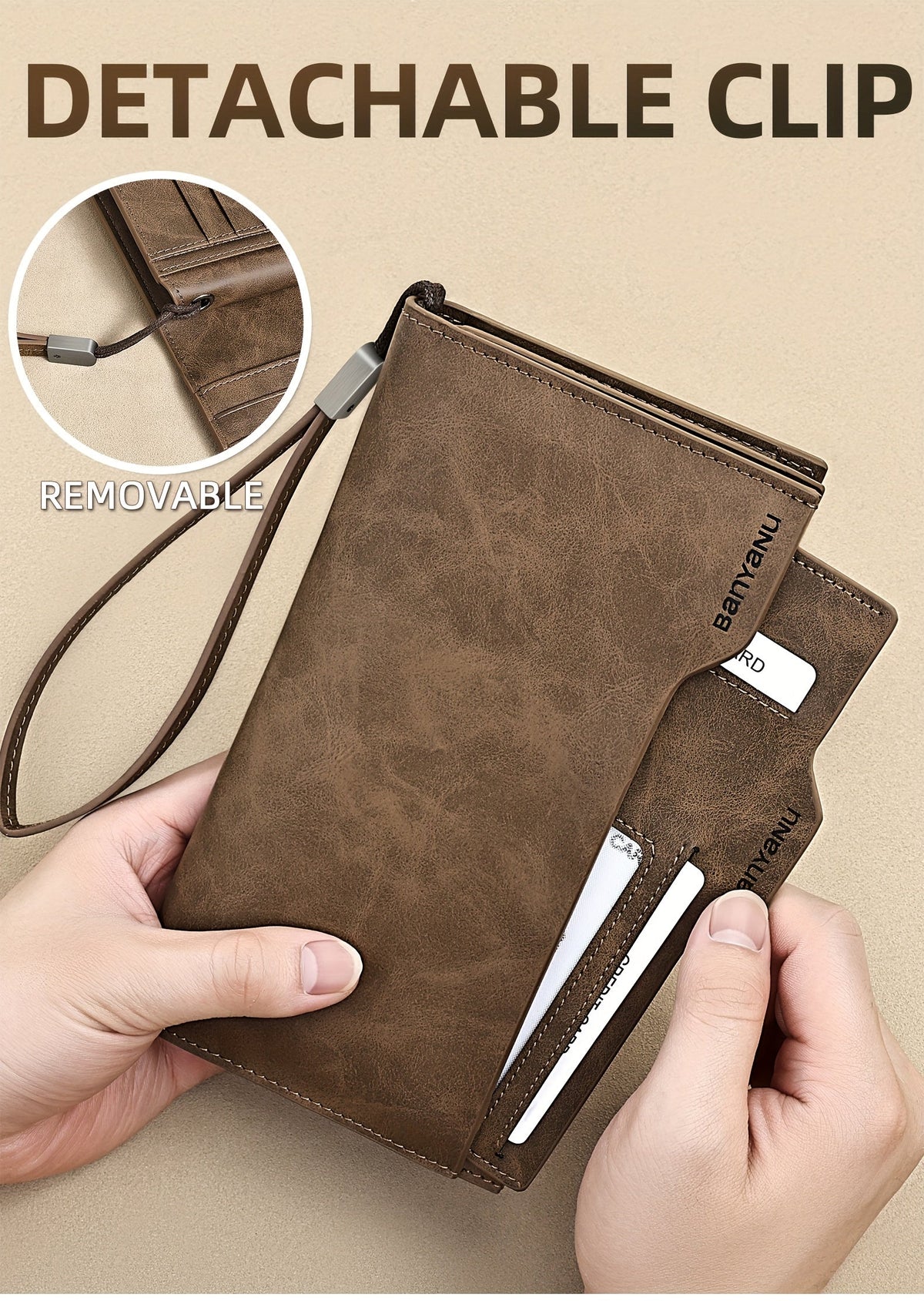 Men's Long Vintage Leather Wallet, 26 Slots