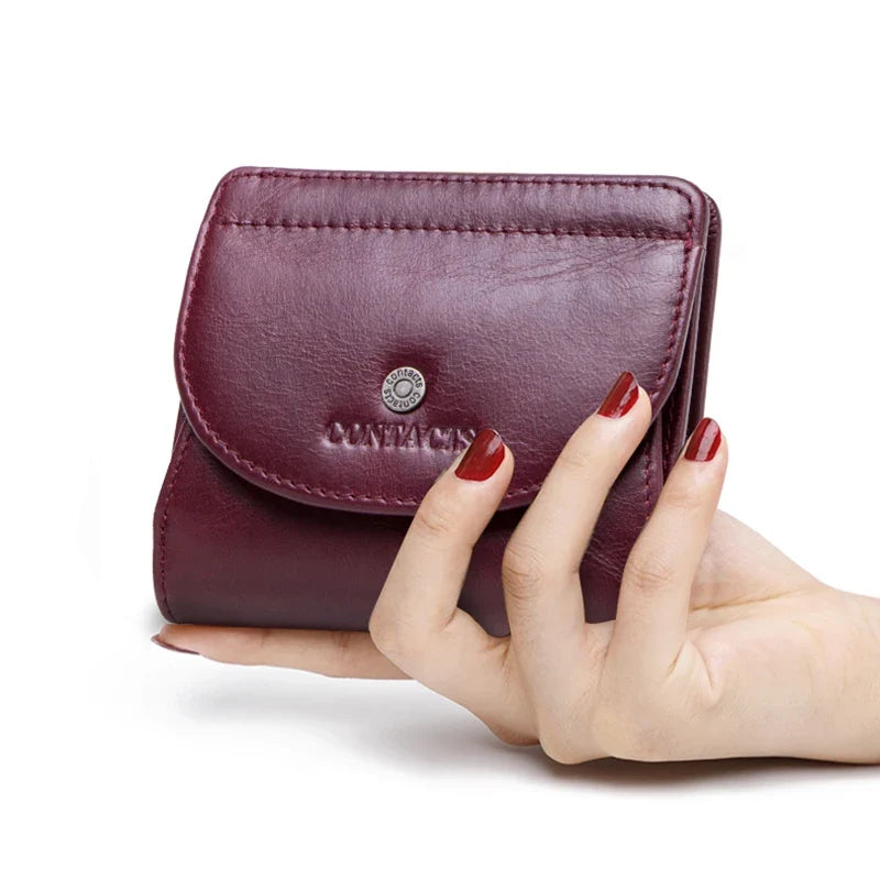 Small Genuine Leather Wallet for Men and Women with Coin Pocket