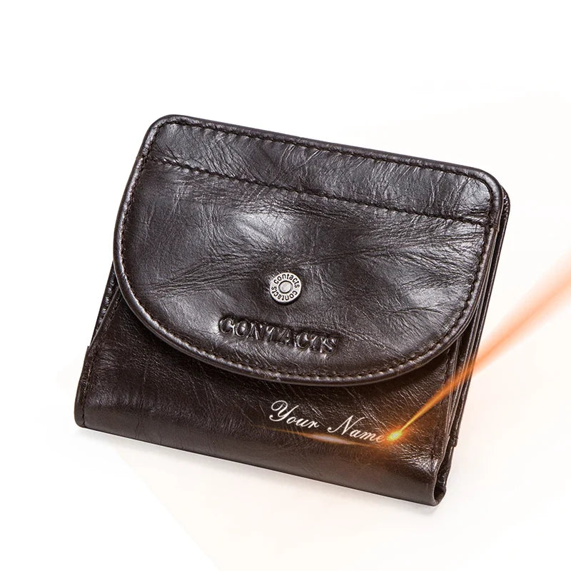 Small Genuine Leather Wallet for Men and Women with Coin Pocket