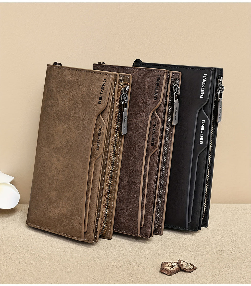 Men's Long Vintage Leather Wallet, 26 Slots