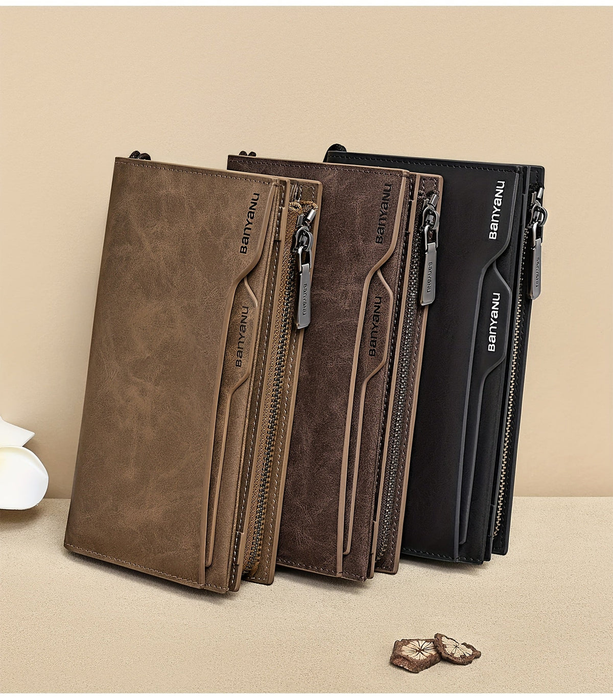 Men's Long Vintage Leather Wallet, 26 Slots