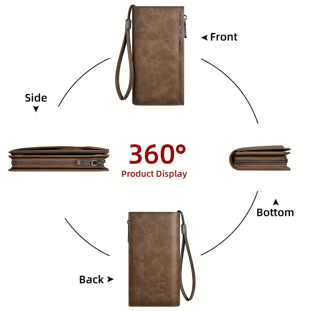 Men's Long Vintage Leather Wallet, 26 Slots
