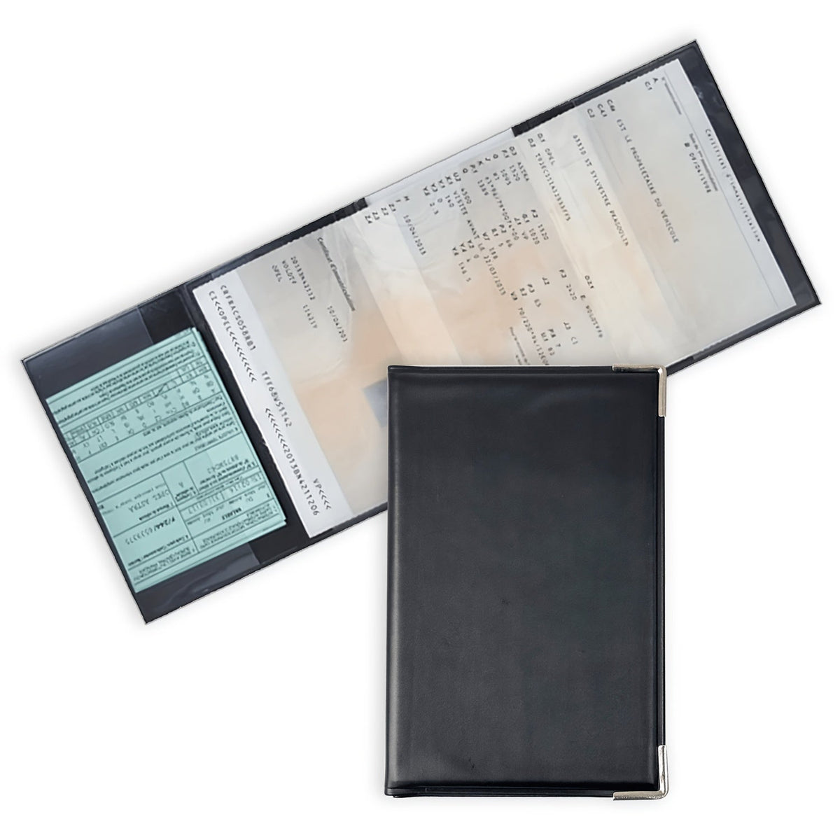 Soft PVC four-fold vehicle registration holder, 34.7 cm unfolded