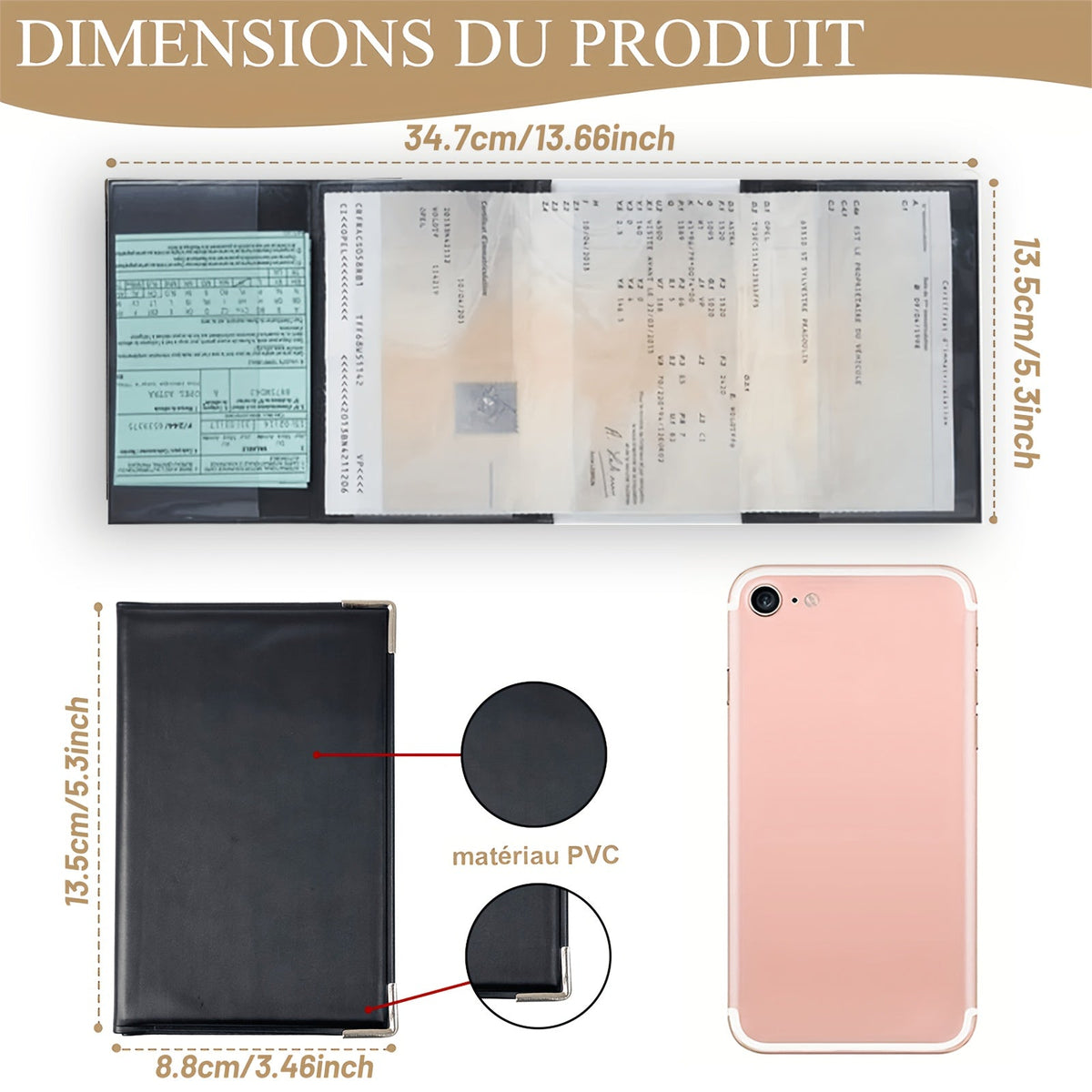 Soft PVC four-fold vehicle registration holder, 34.7 cm unfolded