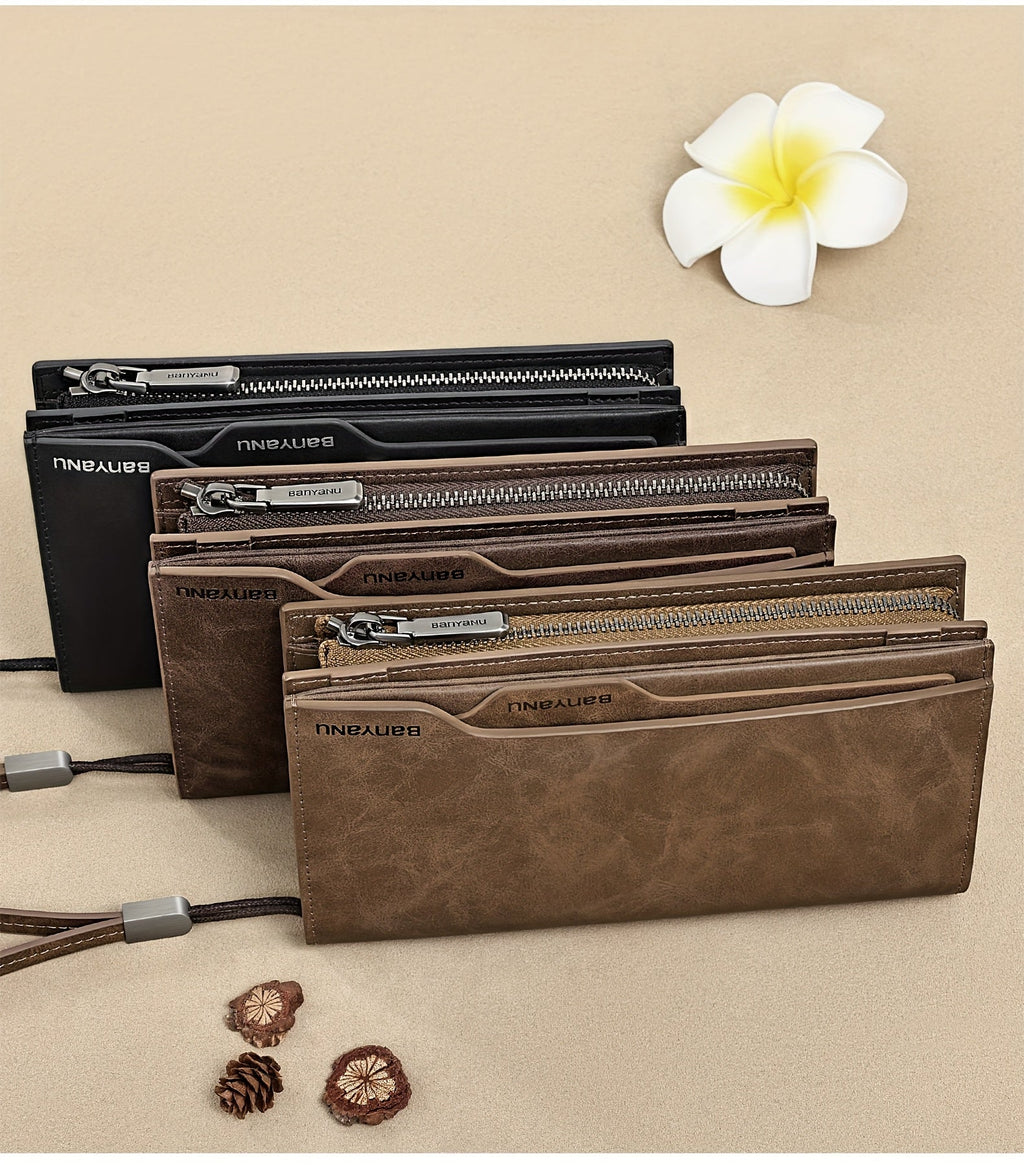 Men's Long Vintage Leather Wallet, 26 Slots