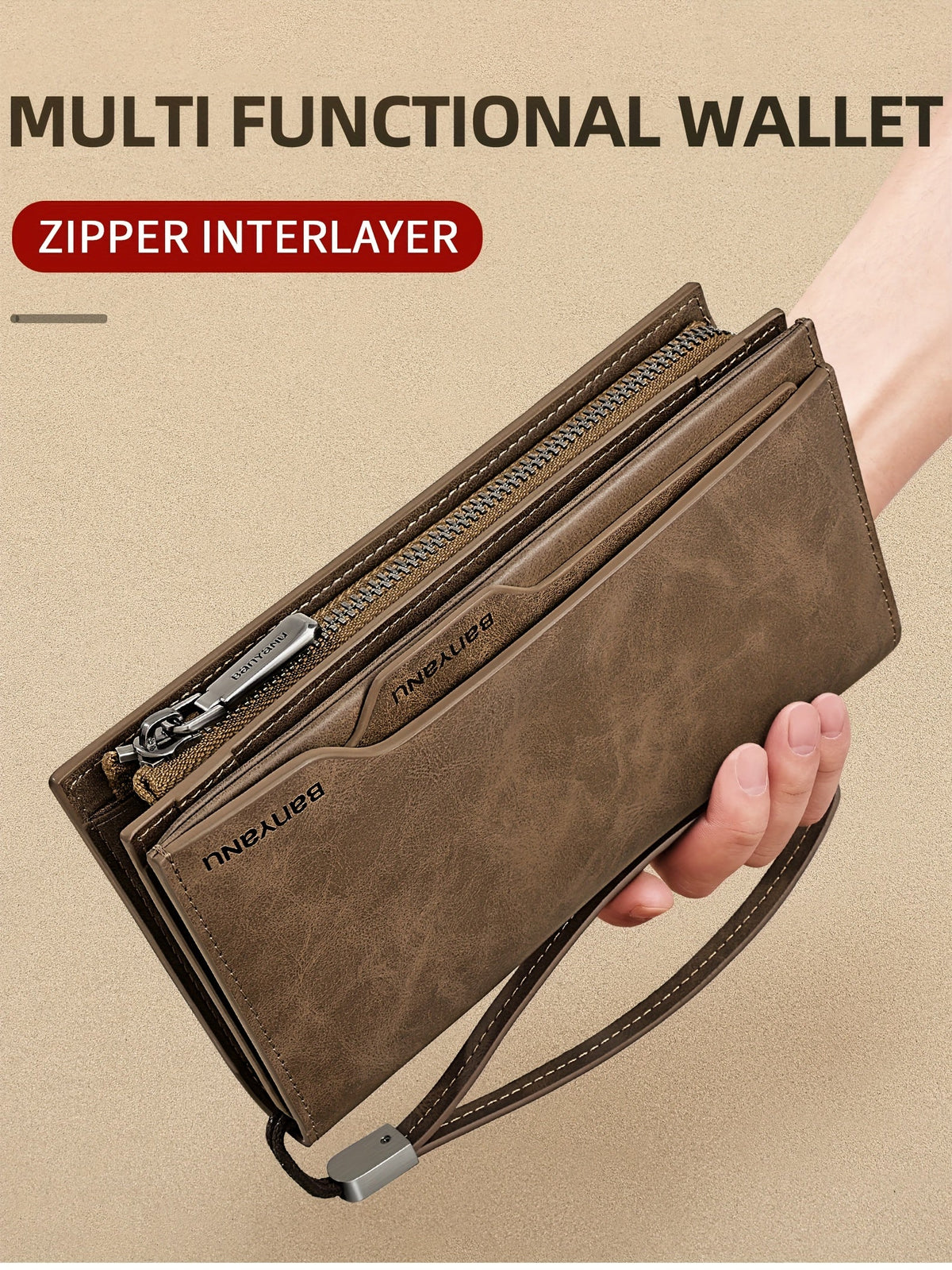 Men's Long Vintage Leather Wallet, 26 Slots