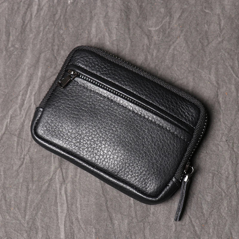 Compact Genuine Leather Zip Mini Wallet for Men and Women Image