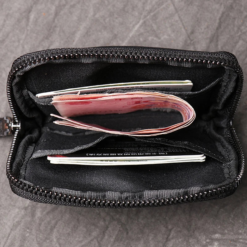 Compact Genuine Leather Zip Mini Wallet for Men and Women
