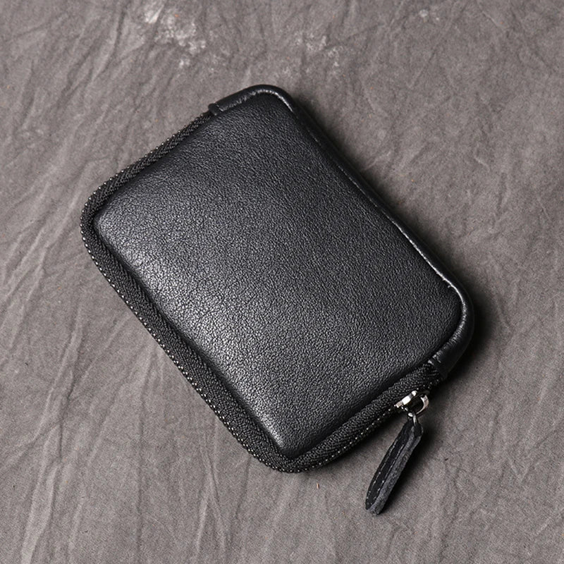 Compact Genuine Leather Zip Mini Wallet for Men and Women