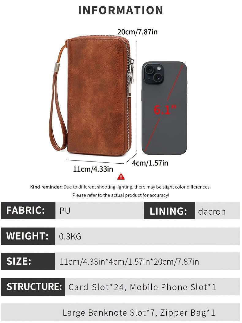 Large zippered wallet, 24 card slots and 7 bill pockets