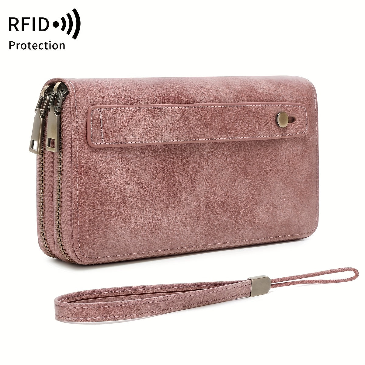 Large zippered wallet, 24 card slots and 7 bill pockets