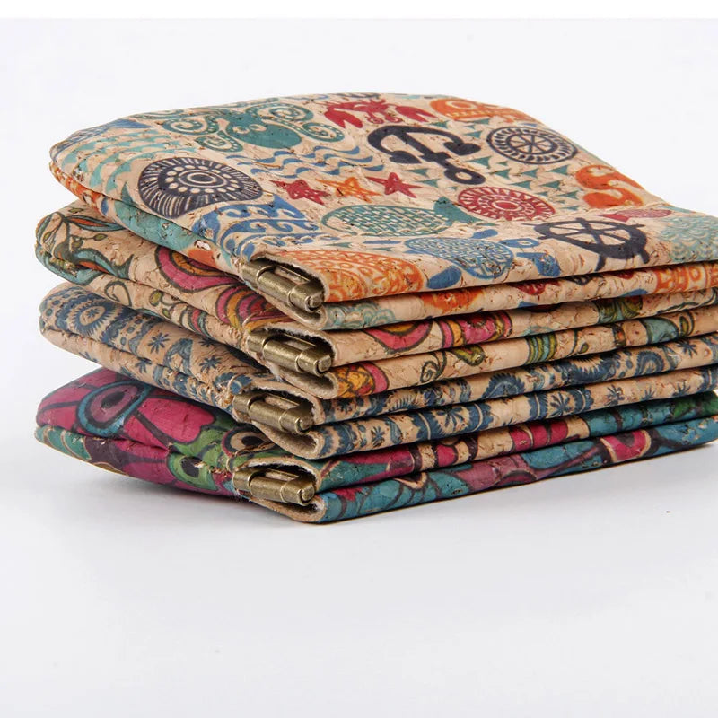 Set of 10 Mini Cork and PU Wallets with Floral Patterns