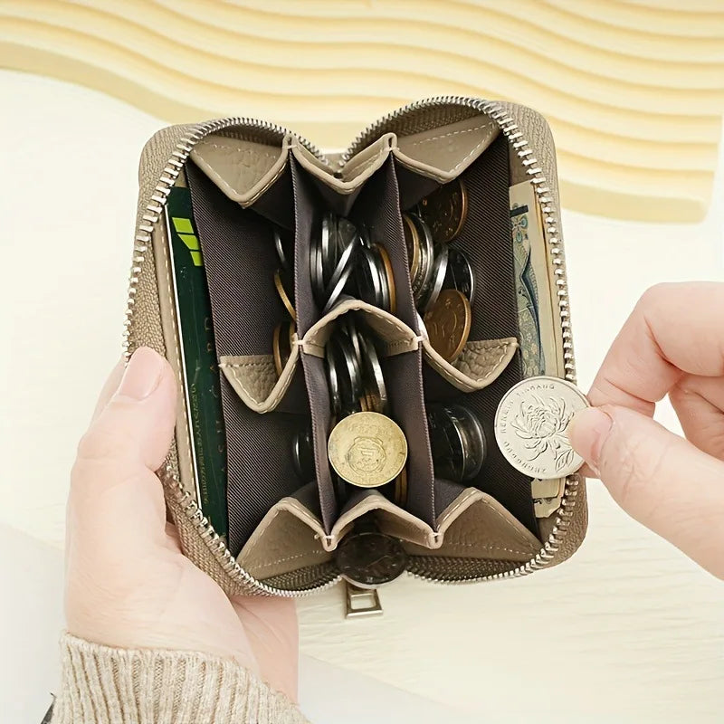 New Simple PU Leather Coin Purse Zipper Mini Wallets Portable Multi-Coin Slots Money Bag Card Holder Short Purse for Women Men Image