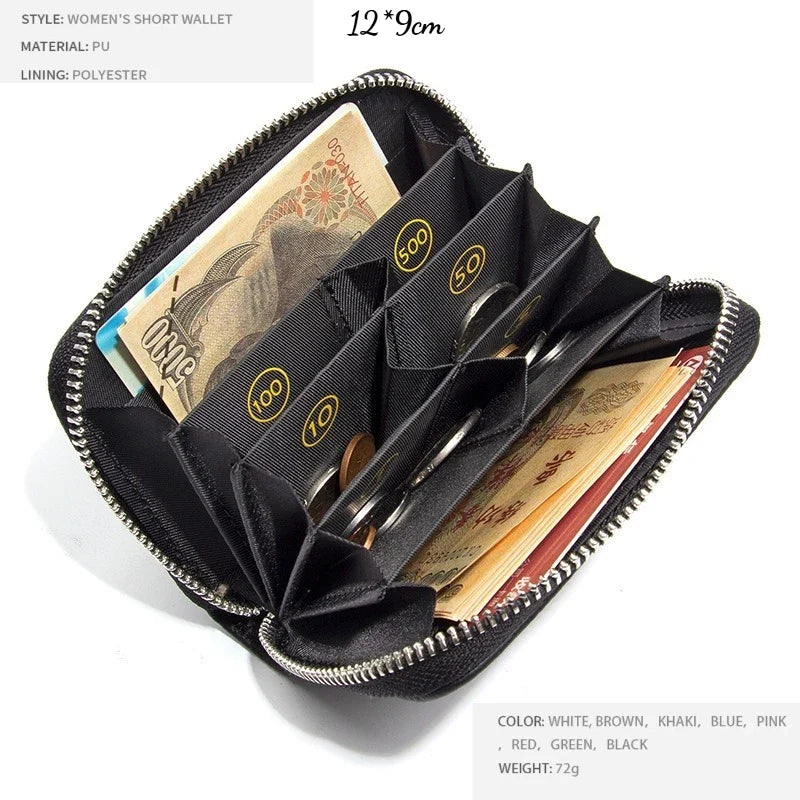 New Simple PU Leather Coin Purse Zipper Mini Wallets Portable Multi-Coin Slots Money Bag Card Holder Short Purse for Women Men