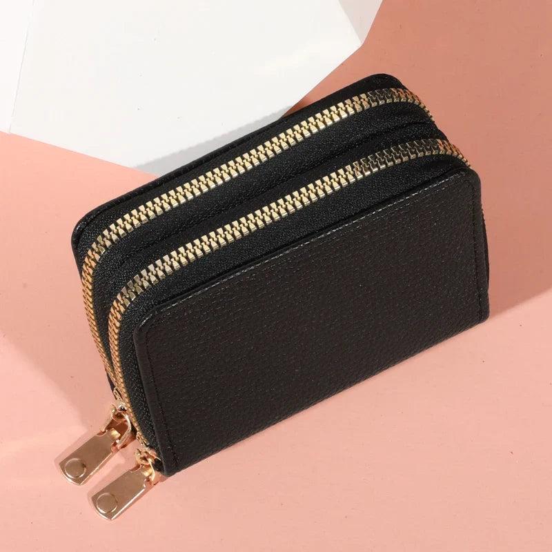 Zippered PU Leather Wallet - Large Capacity for Women