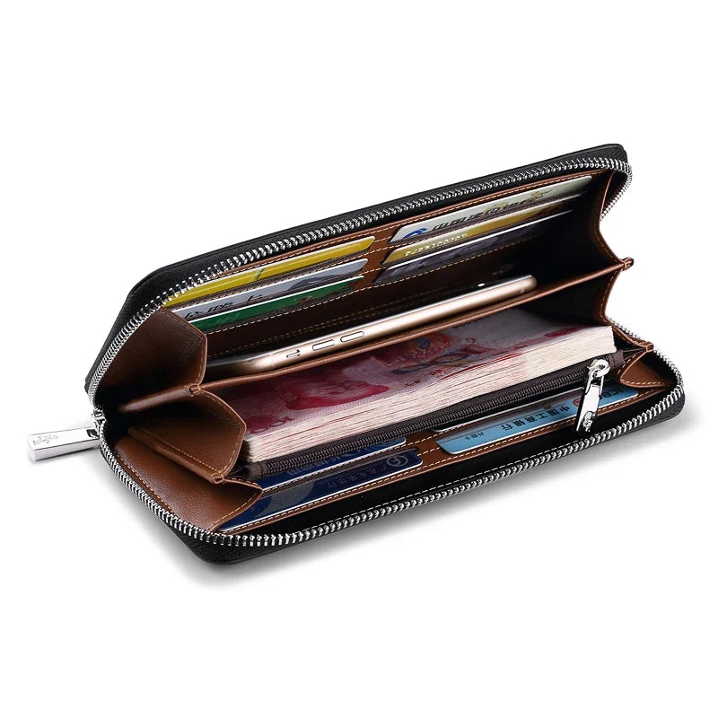 Long Leather Wallet Clutch for Men