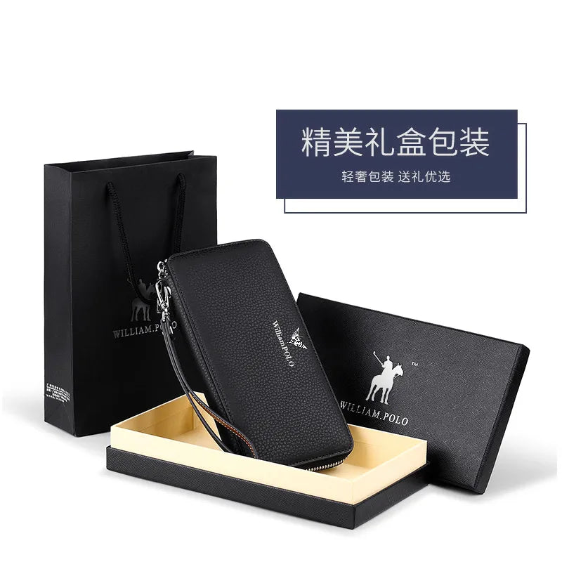 Long Leather Wallet Clutch for Men