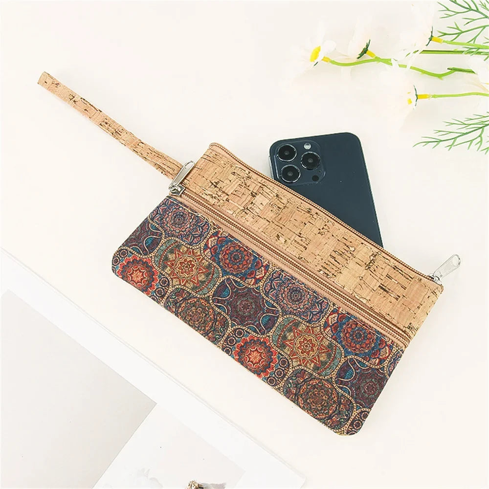 Zippered Cork Phone Pouch with Ethnic Pattern Image