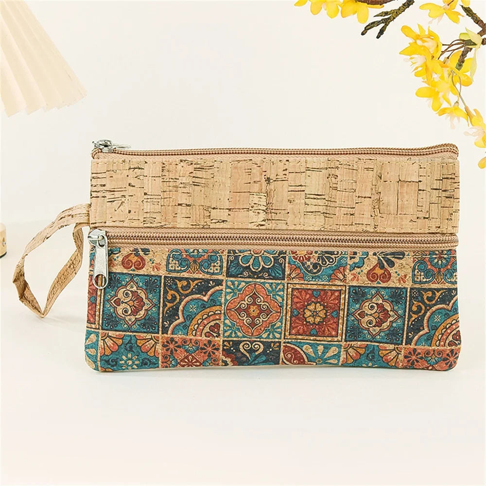 Zippered Cork Phone Pouch with Ethnic Pattern Image