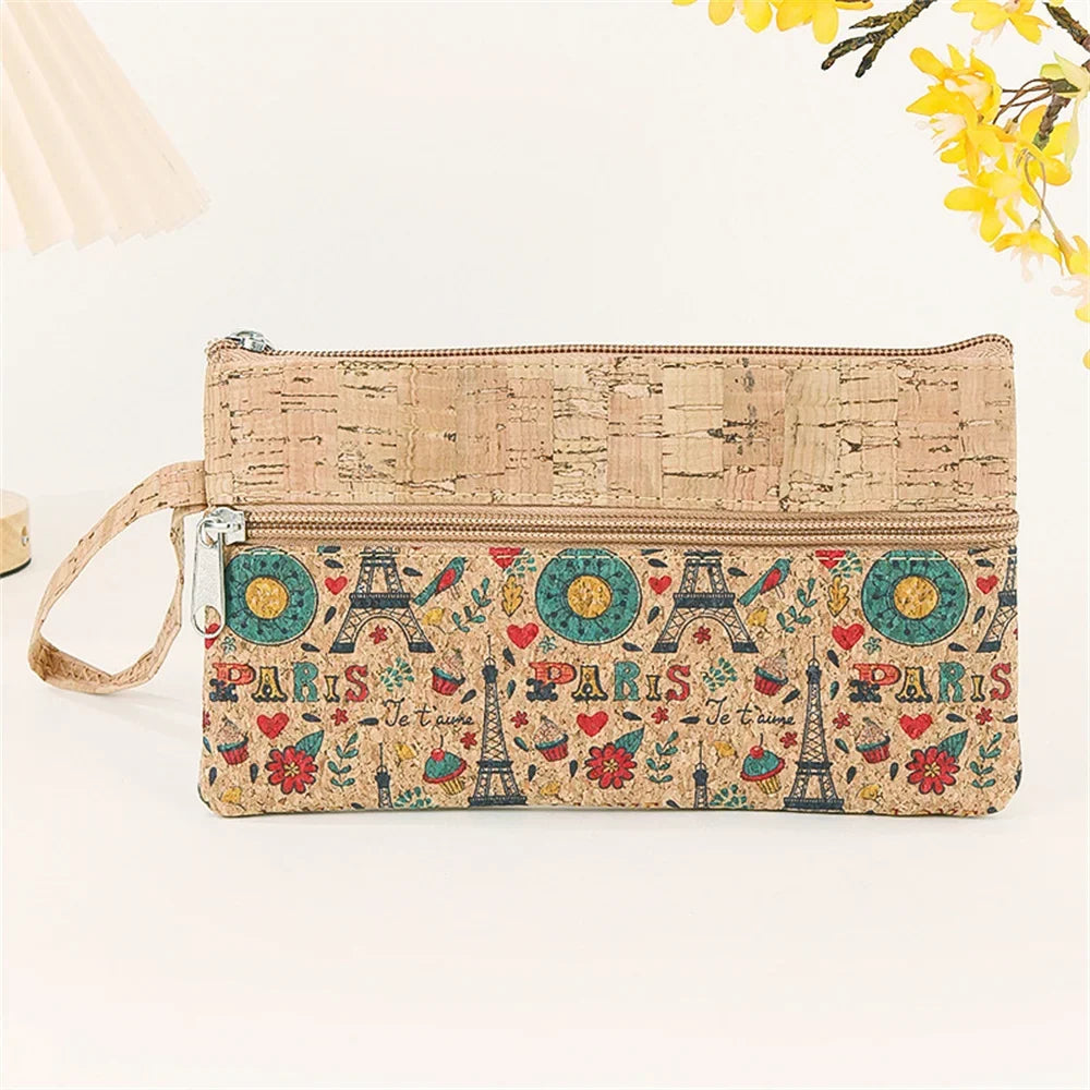 Zippered Cork Phone Pouch with Ethnic Pattern