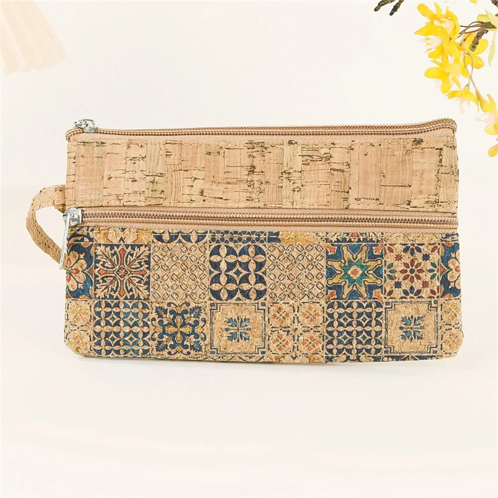 Zippered Cork Phone Pouch with Ethnic Pattern