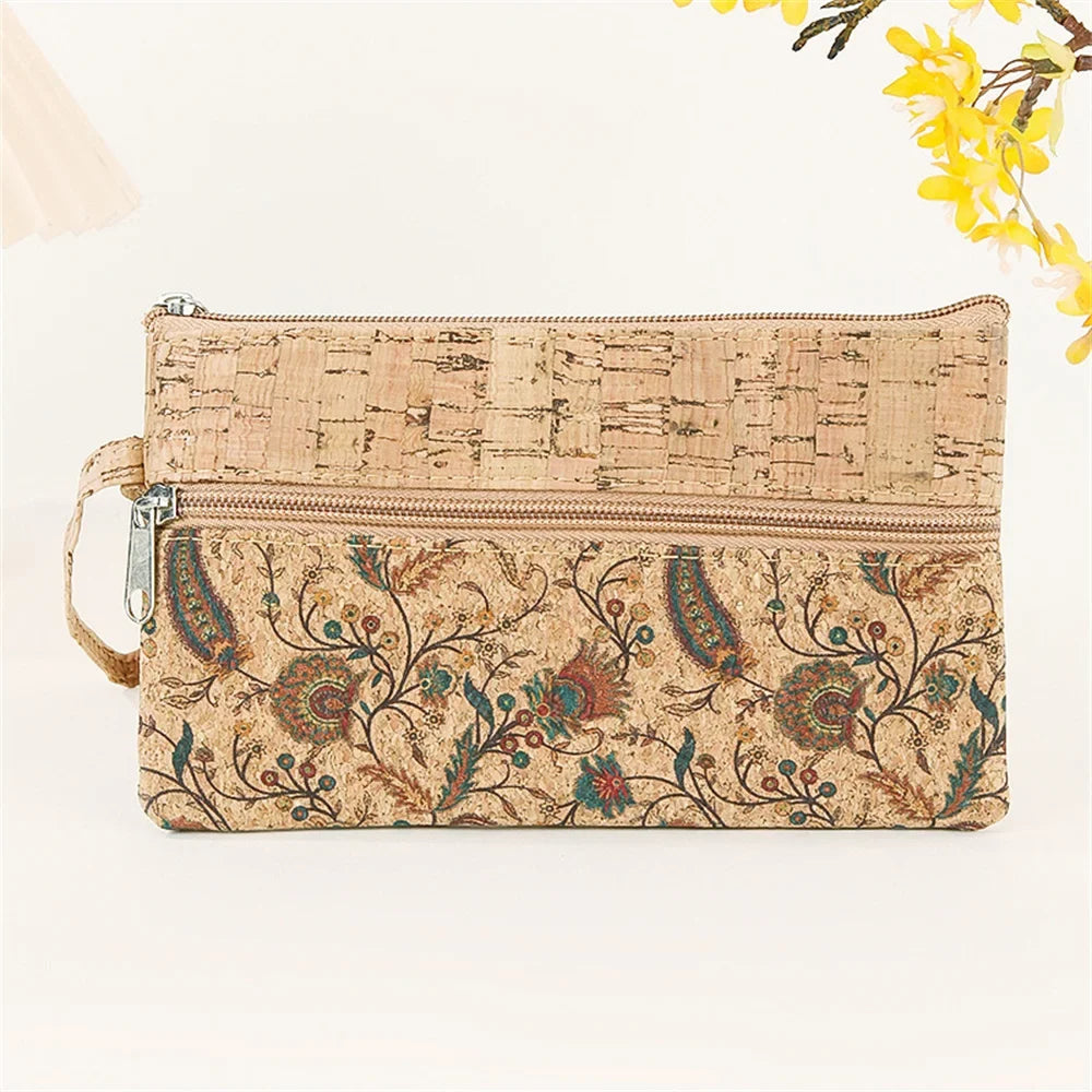 Zippered Cork Phone Pouch with Ethnic Pattern