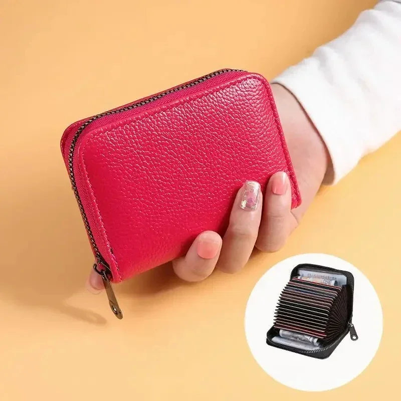 Accordion Card Holder in PU Leather with Zipper for Men and Women