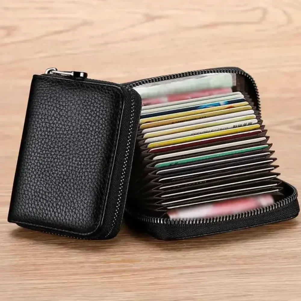 Accordion Card Holder in PU Leather with Zipper for Men and Women Image