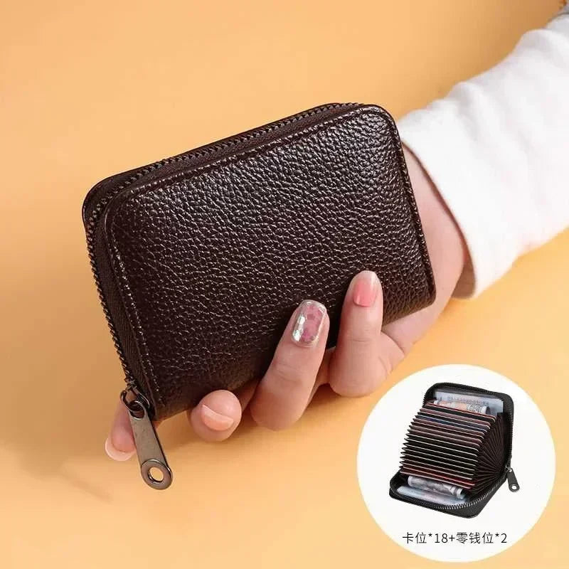 Accordion Card Holder in PU Leather with Zipper for Men and Women