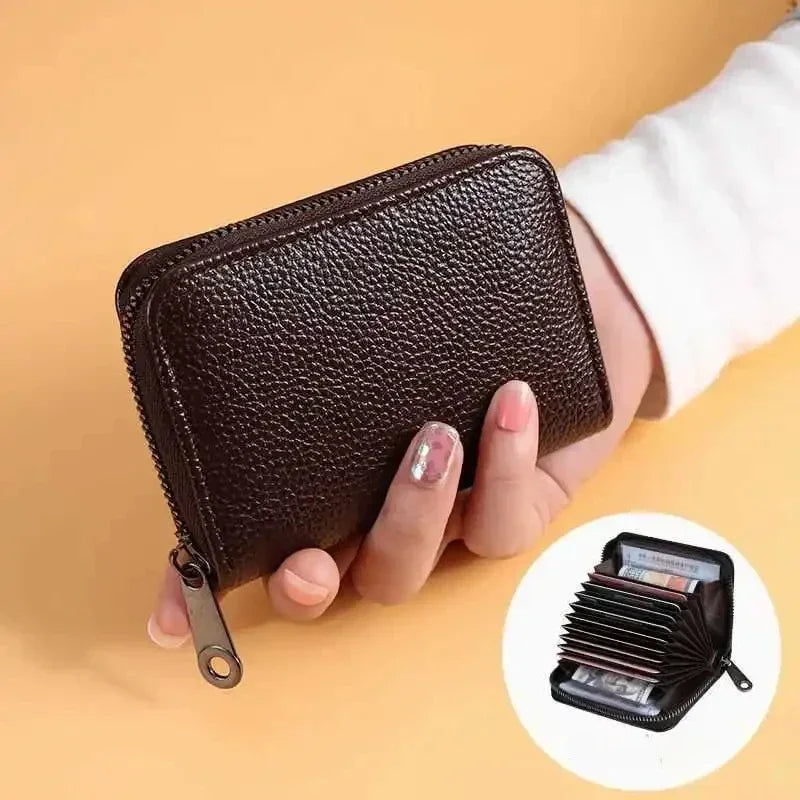 Accordion Card Holder in PU Leather with Zipper for Men and Women