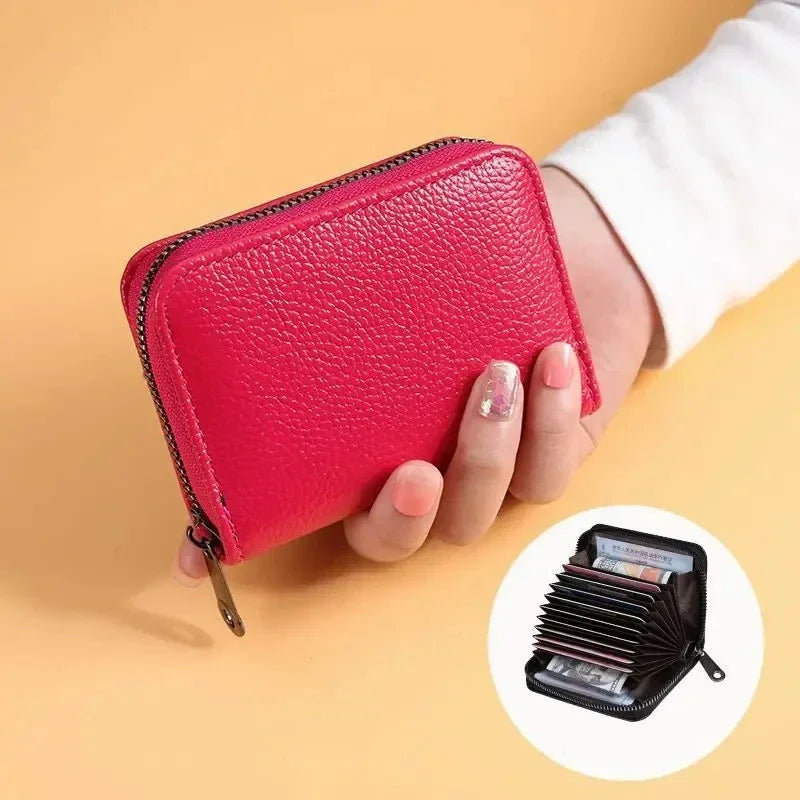 Accordion Card Holder in PU Leather with Zipper for Men and Women