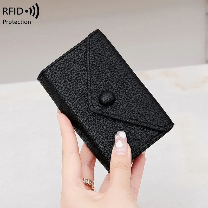 RFID Anti-Fraud Accordion Card Holder in Textured PU Leather with Coin Pocket