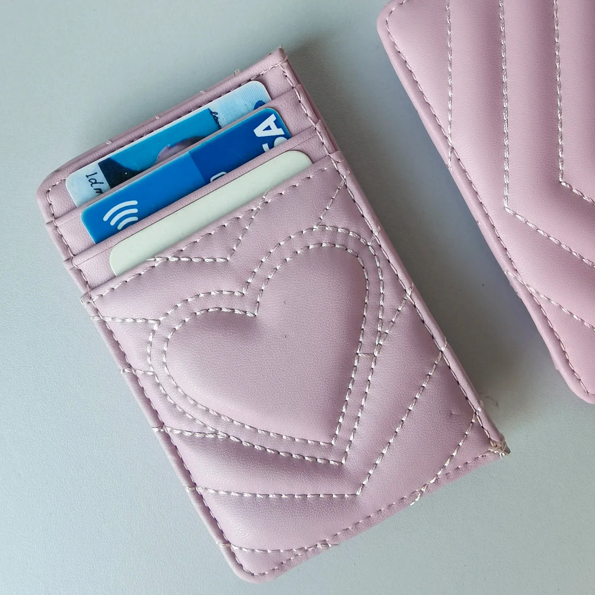 Embroidered Microfiber Card Holder for Women with Heart Pattern and Ultra-Slim Design