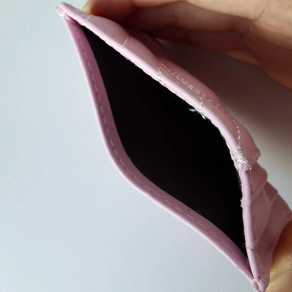 Embroidered Microfiber Card Holder for Women with Heart Pattern and Ultra-Slim Design