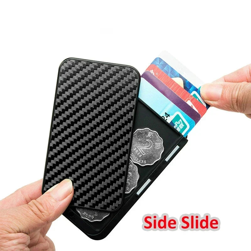 Sliding Carbon Fiber RFID-Blocking Card Holder - Compact Smart Wallet Image