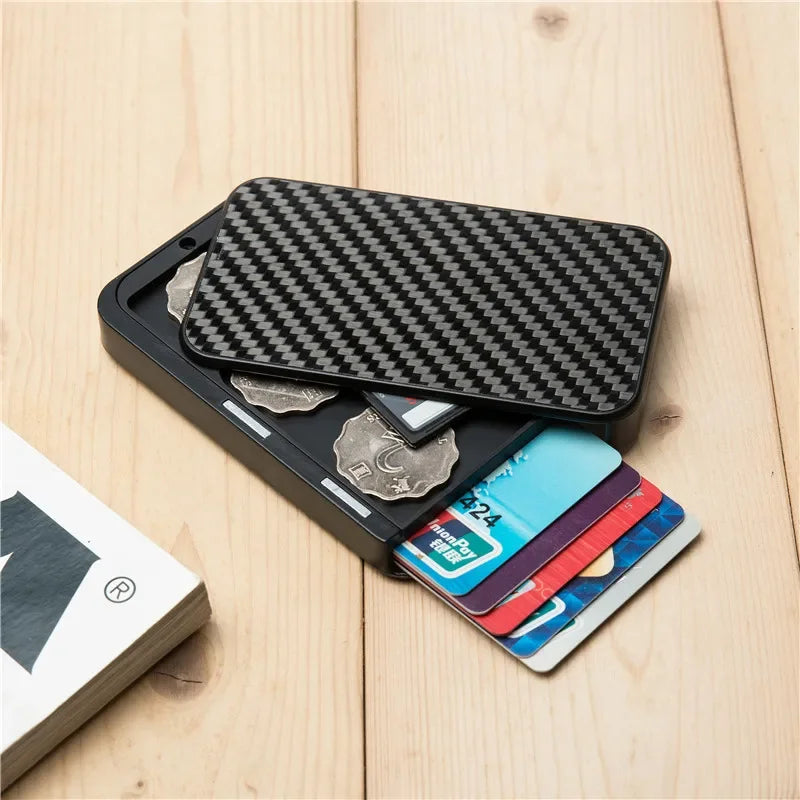 Sliding Carbon Fiber RFID-Blocking Card Holder - Compact Smart Wallet Image