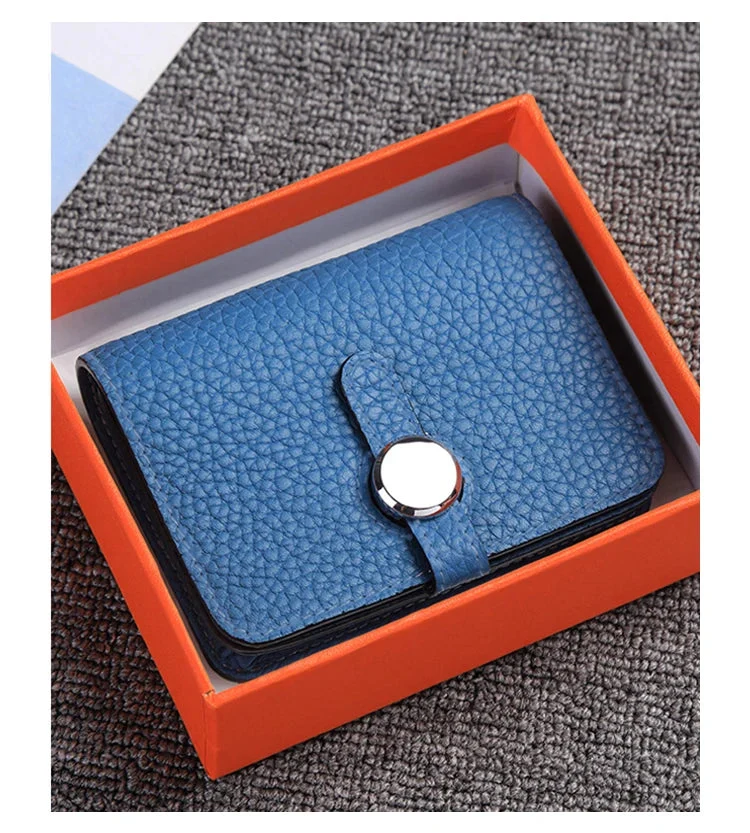 Grain Leather Card Holder with Rotating Clasp - Unisex