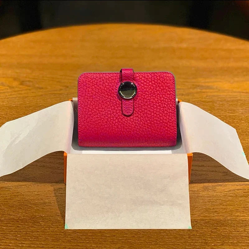 Grain Leather Card Holder with Rotating Clasp - Unisex