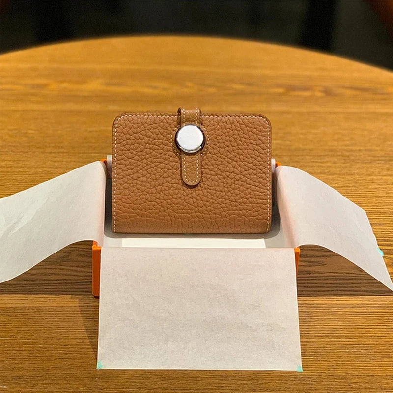 Grain Leather Card Holder with Rotating Clasp - Unisex