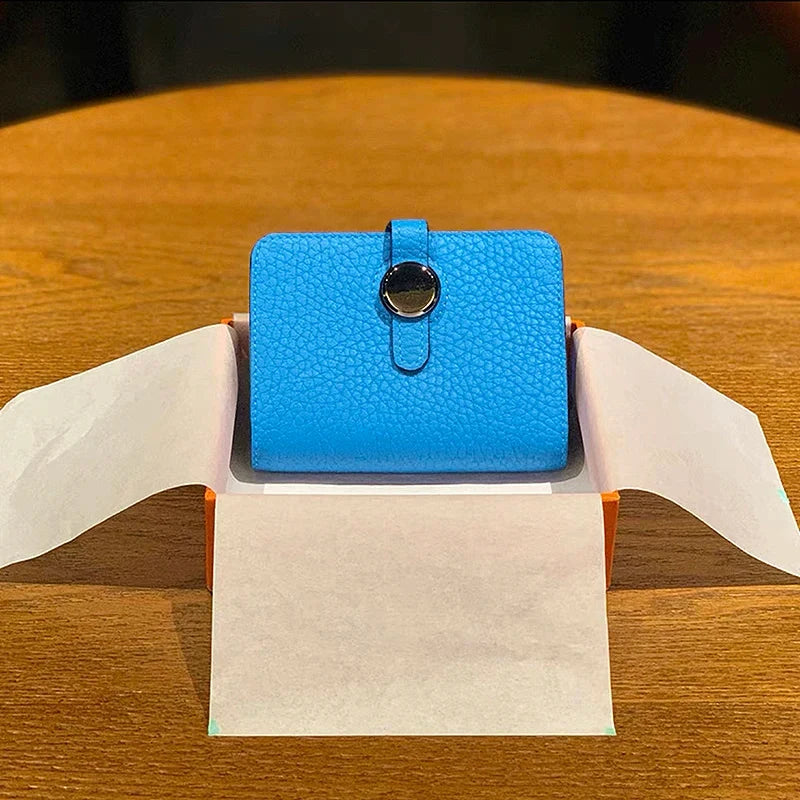 Grain Leather Card Holder with Rotating Clasp - Unisex