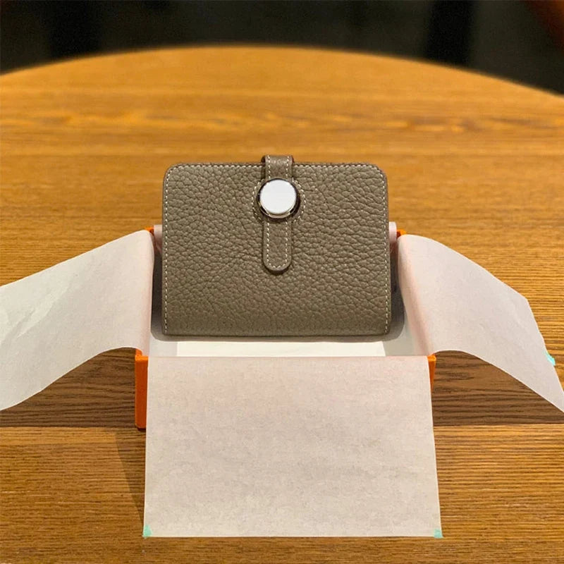 Grain Leather Card Holder with Rotating Clasp - Unisex