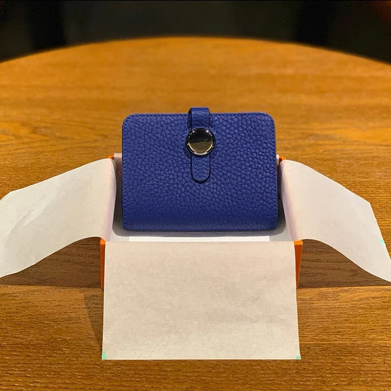 Grain Leather Card Holder with Rotating Clasp - Unisex