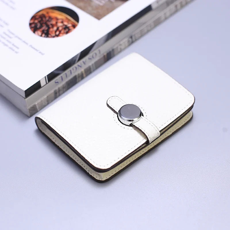 Grain Leather Card Holder with Stylish Clasp - Unisex