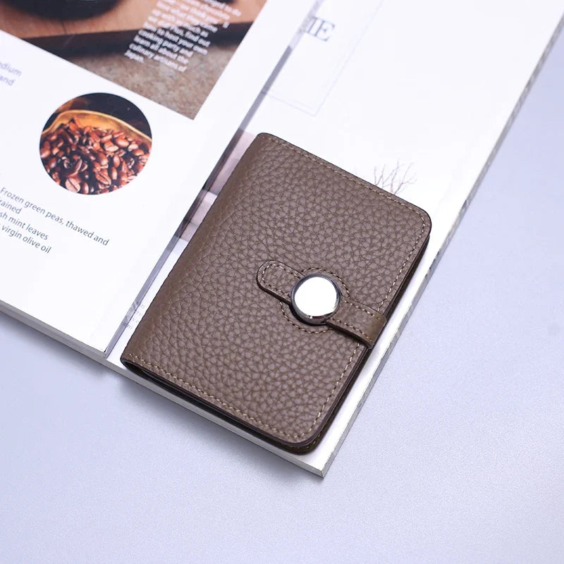 Grain Leather Card Holder with Stylish Clasp - Unisex