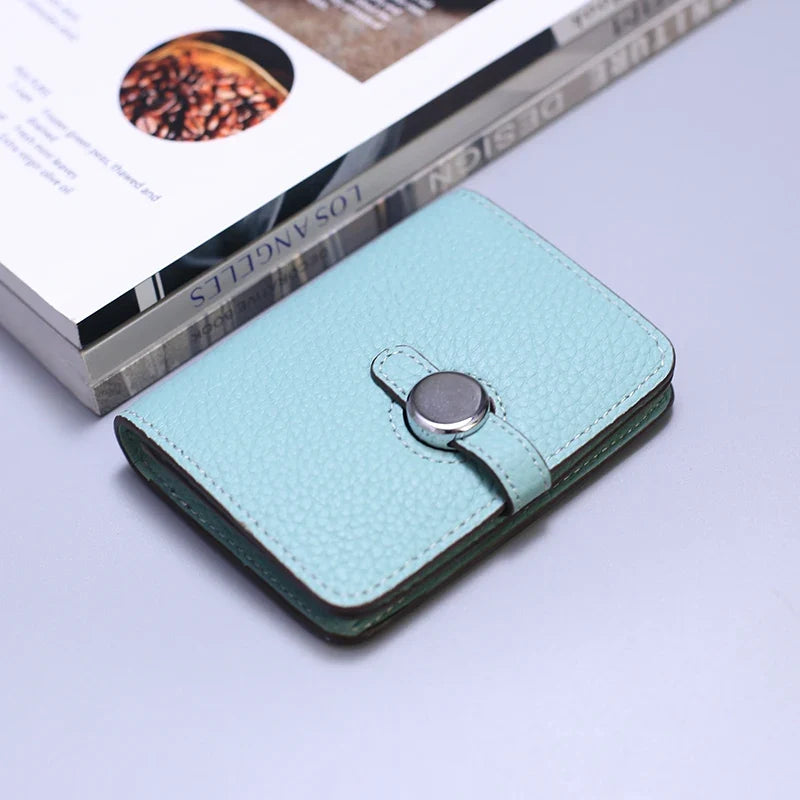 Grain Leather Card Holder with Stylish Clasp - Unisex