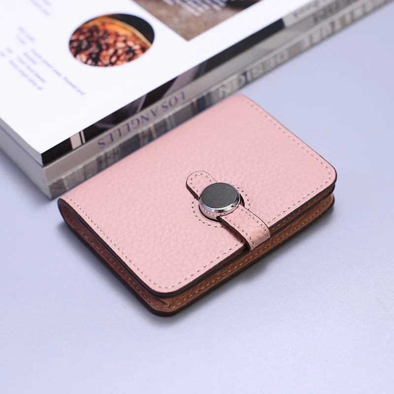 Grain Leather Card Holder with Stylish Clasp - Unisex